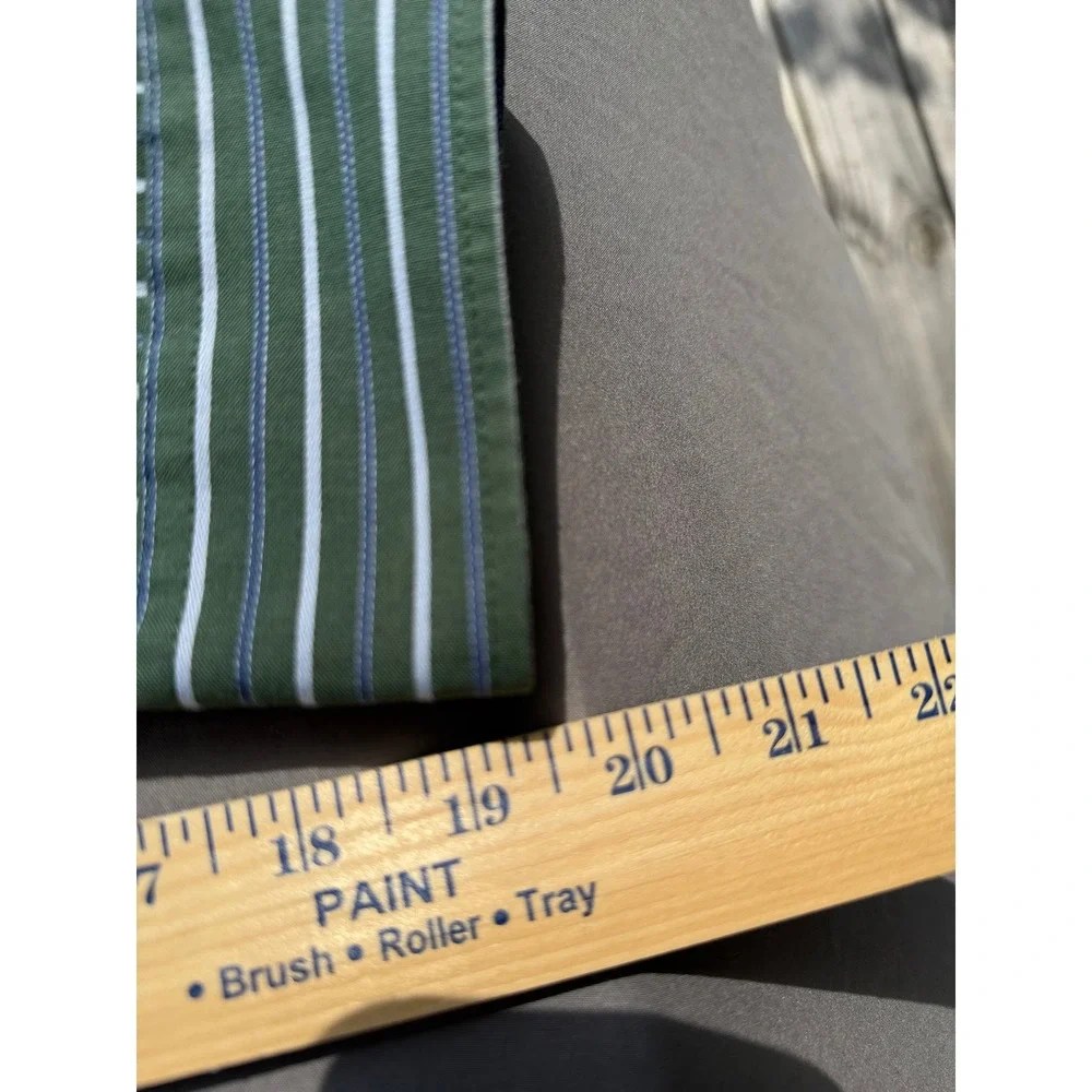 Mens Striped Button‎ Down Shirt Green White Blue Casual Long Sleeve